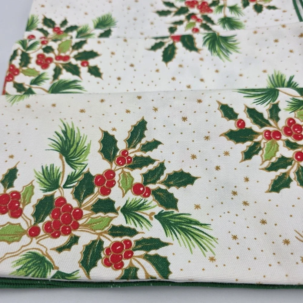 6~Vtg Decor Home Fashions Holly Leaf & Berry‎ Dinner Table Napkins USA 19